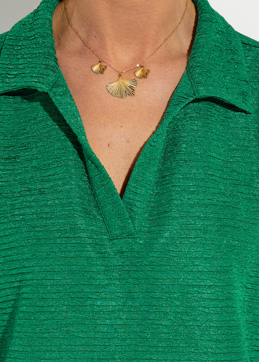 T-shirt col chemise uni manches courtes Vert