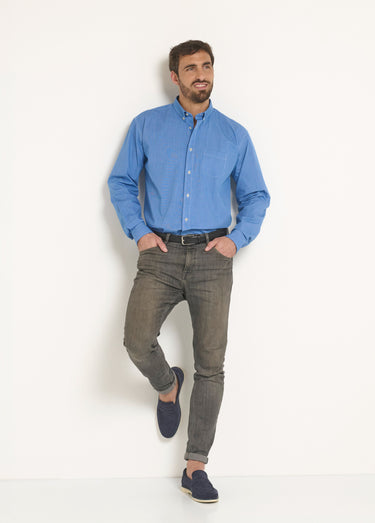 Chemise manches longues en chambray Bleu Ciel