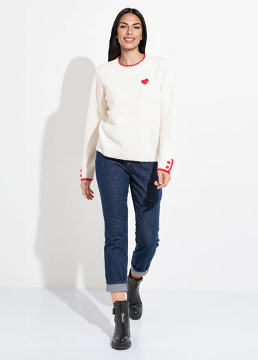 Pull chaud avec laine, détails croquet Ecru