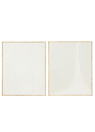 Tableau texturé cadre bois Blanc