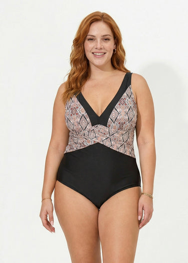 Maillot de bain 1 pièce motif aztèque Noir