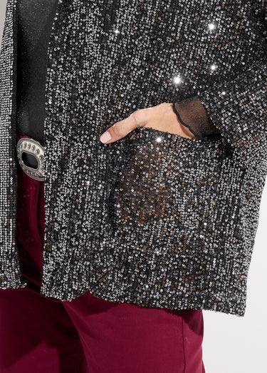 Veste sequins métallisés et col châle Argente