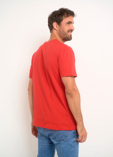 T-shirt col rond inscription épaule Rouge