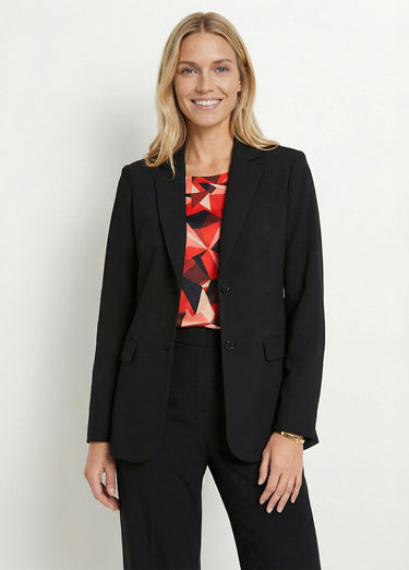 Veste blazer unie coupe droite col tailleur Noir