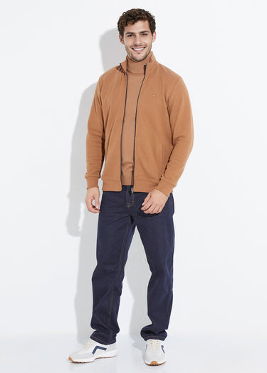 Gilet zippé doux en maille, col montant Beige