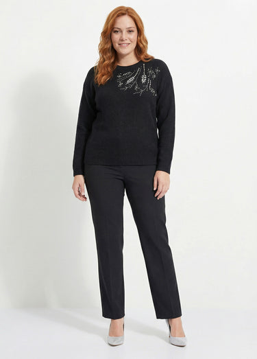 Pull doux col rond avec strass et sequins Noir