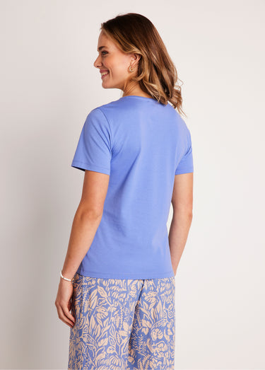 T-shirt court brodé manches courtes Bleu
