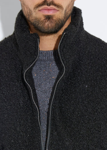 Blouson façon peau lainée, col montant Noir