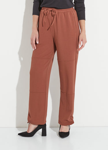 Pantalon large ceinture élastiquée maille crêpe unie Marron