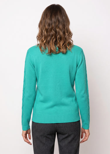 Gilet zippé uni mi-long maille épaisse Emeraude