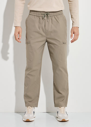 Pantalon en toile, taille elastiquée Kaki