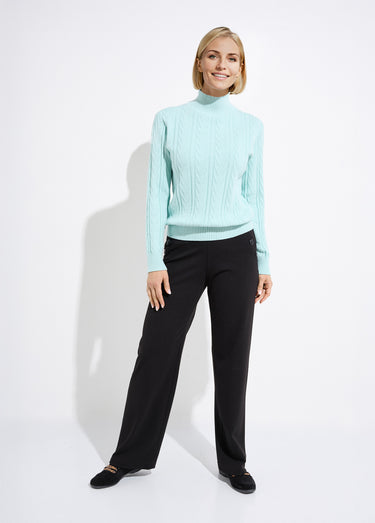 Pull chaud col montant côtelé et torsadé Vert