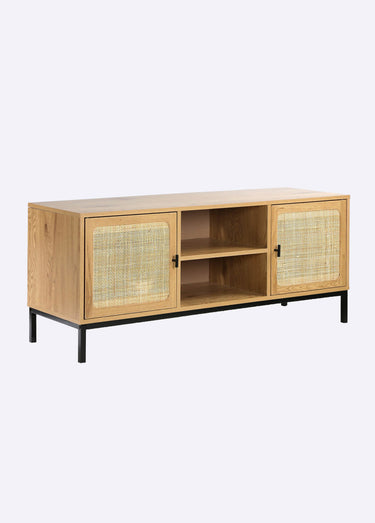 JAYA Meuble TV avec décor en rotin Bois Clair