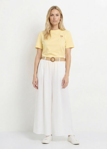 Pantalon fluide + ceinture tressée Blanc