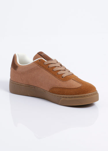 Sneakers en suédine détail fourrure Camel
