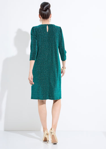 Robe droite courte maille brillante métallisée Vert