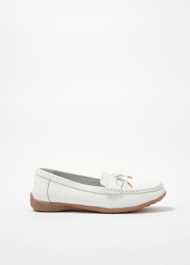 Mocassins confortables plats en cuir Blanc