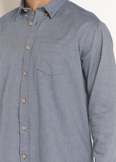 Chemise manches longues coton reliefé Bleu