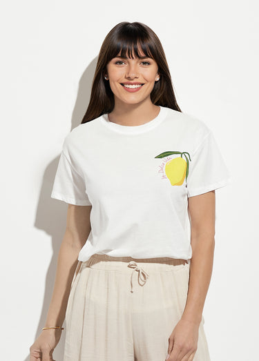 T-shirt manches courtes thème Dolce Vita Blanc