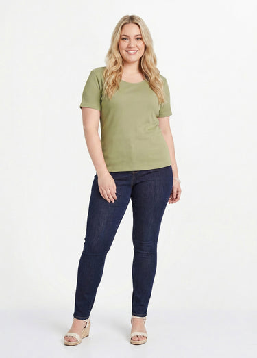 T-shirt coton côtelé col rond Kaki