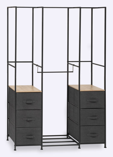Penderie modulable métal + 6 paniers Noir gris bois