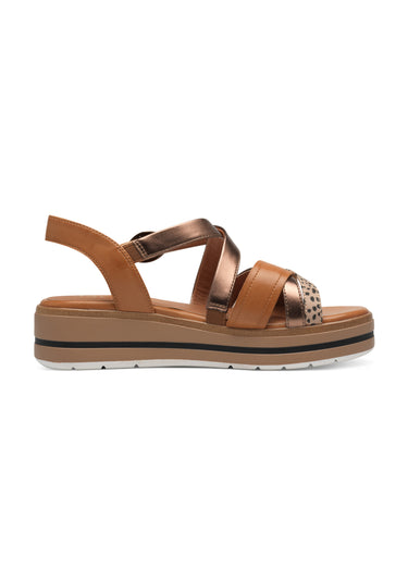 Sandales multibrides, semelle compensée Marron