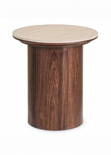 Table d'appoint dessus travertin DELPHI Beige / Marron foncé