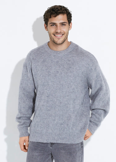 Pull épais chaud avec laine et col rond Gris