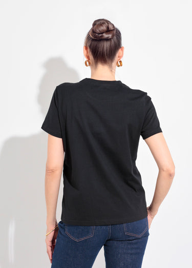 T-shirt col rond broderie métallisée Madame Noir