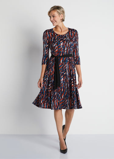 Robe courte ceinturée col rond en maille Imprime Canard