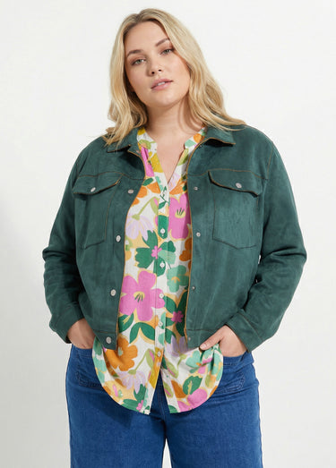 Veste en suédine détails contrastants Vert