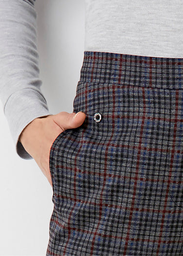 Pantalon droit taille semi élastiquée Carreaux Gris