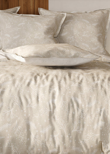 Parure de lit 3 pièces flanelle avec housse de couette, gui Beige
