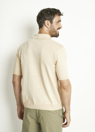 Polo zippé uni manches courtes coton cardé Beige