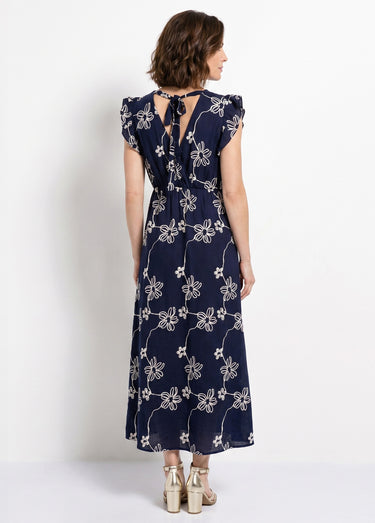 Robe longue cache cœur motif fleurs Marine