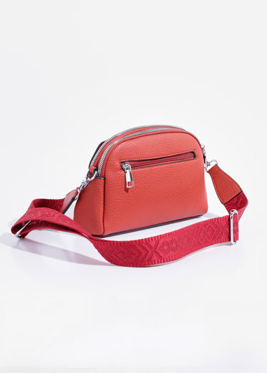 Sac simili cuir grainé et bandoulière Rouge