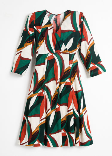 Robe cache-coeur col V imprimé graphique Imprime Vert