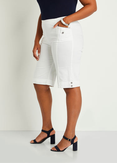 Bermuda revers ceinture semi-élastiquée Blanc