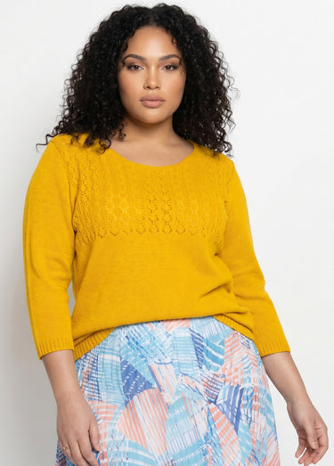 Pull manches 3/4 ajouré Jaune