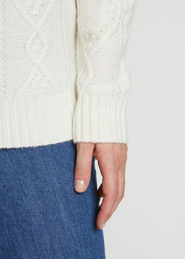 Pull chaud court col montant torsades Ecru