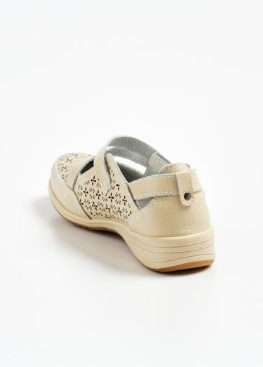 Ballerines cuir à scratch semelle confort Beige