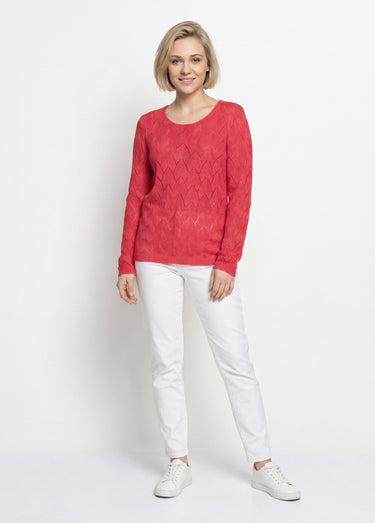 Pull maille ajourée avec fibres recyclées Corail