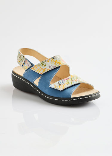 Sandales grande largeur cuir Imprime/Bleu
