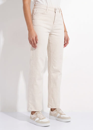 Jean couleur 5 poches droit taille haute Ecru
