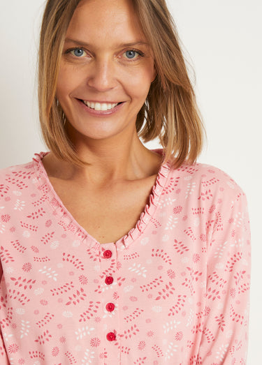 Pyjama imprimé boutonné coton manches longues Imprime/Rose