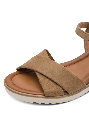 Sandales compensées avec brides croisées Beige