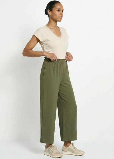 Pantalon large fluide en crêpe Kaki
