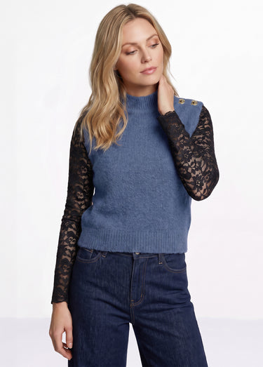 Pull sans manches boutons bijoux Bleu
