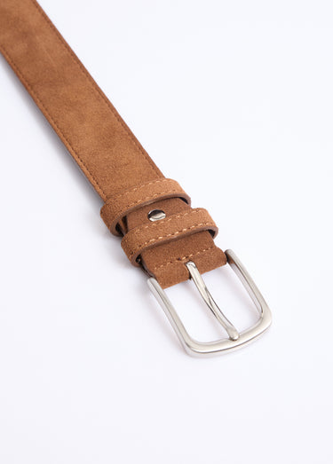 Ceinture cuir suédé et boucle métallisée Cognac