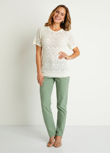 Pull fin ajouré coton manches courtes Ficelle